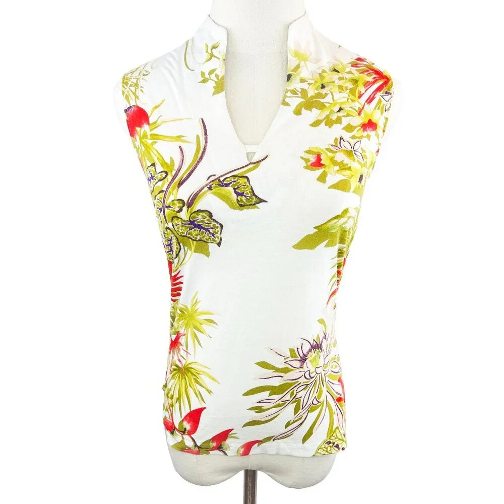 Kenzo Tropical Plant Print Sleeveless High Collar Tank - Picture 1 of 6